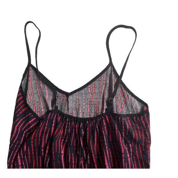 Womens Red Black Pink Abstract Stripe Spaghetti Strap Drawstring Waist Romper M - Picture 6 of 6